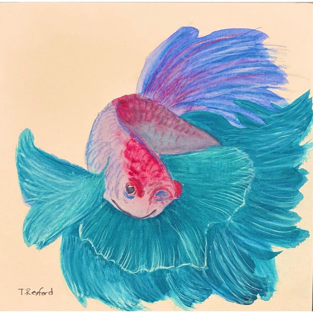 Hand painted watercolor original painting rainbow fish